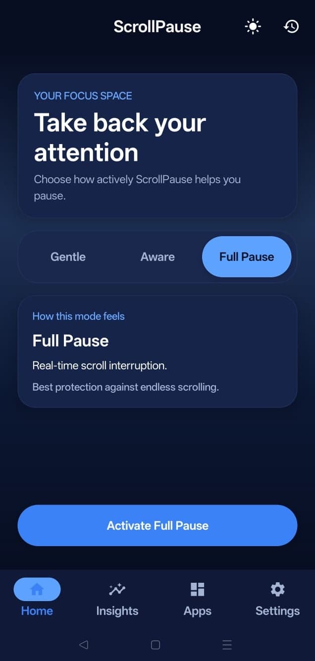 ScrollPause Full Pause mode, which optionally uses Android Accessibility